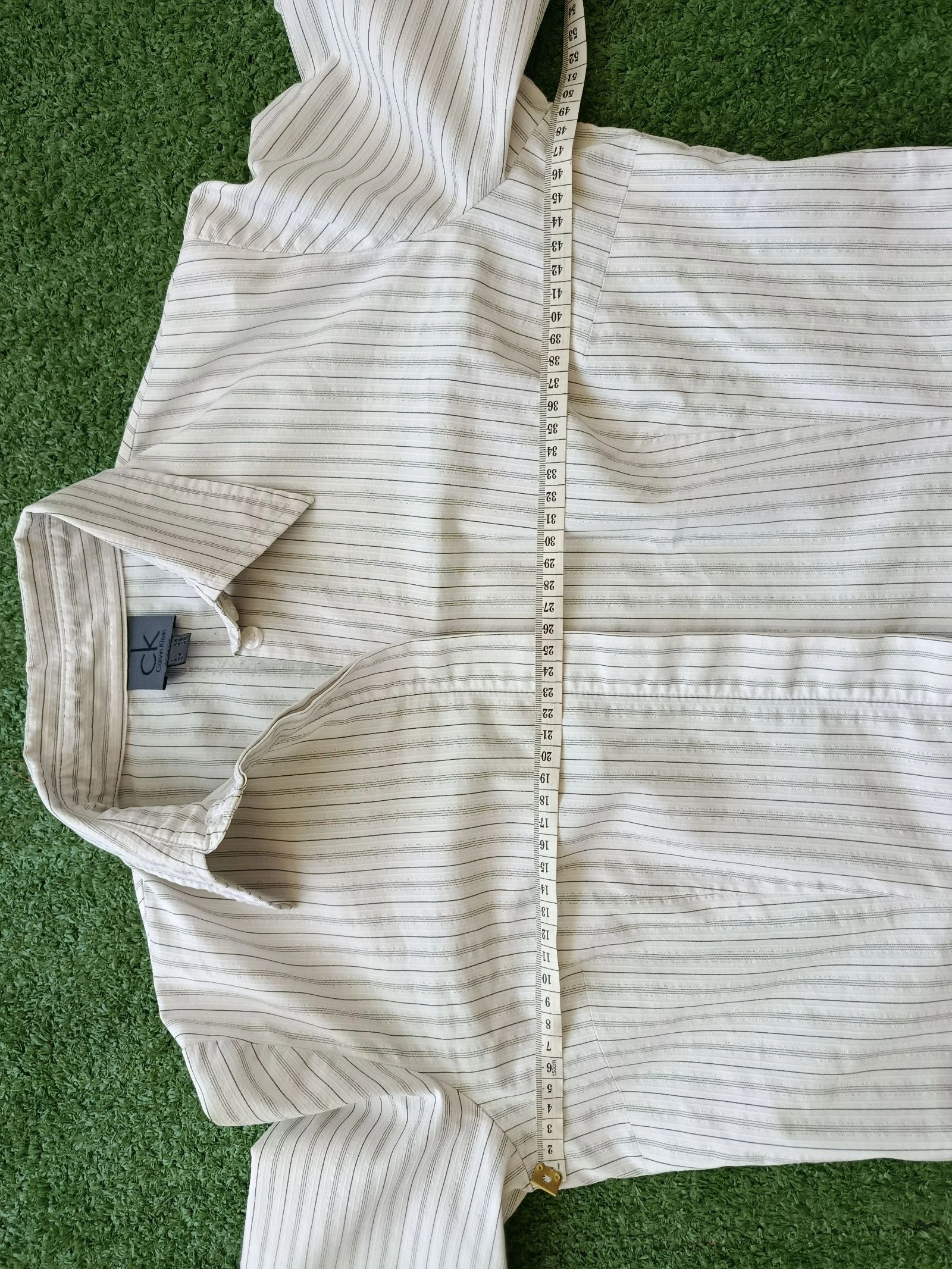 Camisa ligera a rayas Calvin Klein blanca con bordes metalizados talla 42 – photo 7